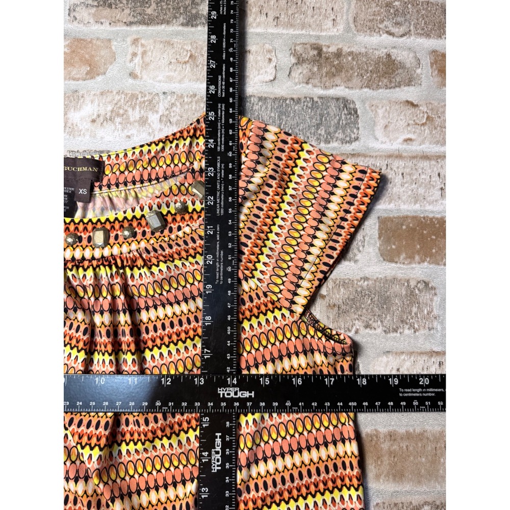 Dana Buchman Womens XS Orange Geometric Beaded Neck Cap Sleeve Blouse Top - Picture 3 of 4